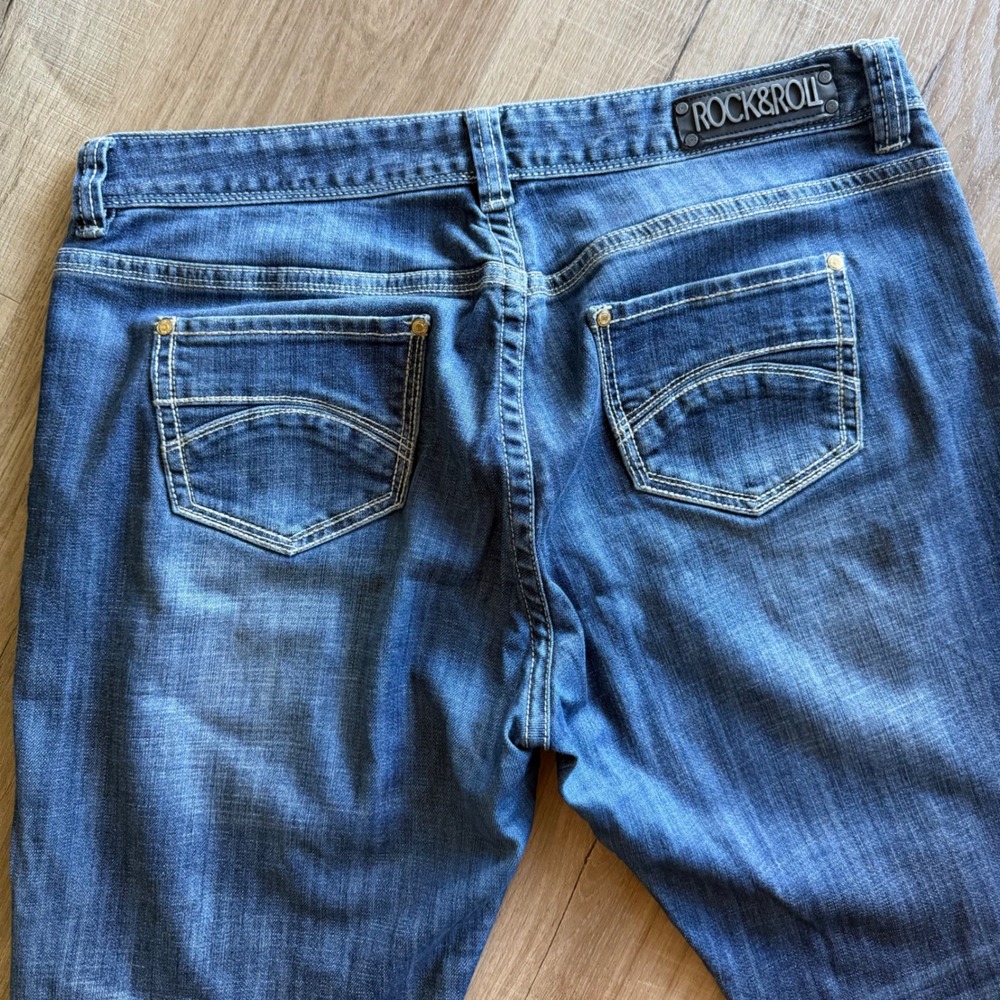 Rock and Roll Cowgirl Boyfriend Distressed Jeans W2-8473 Blue 34x34